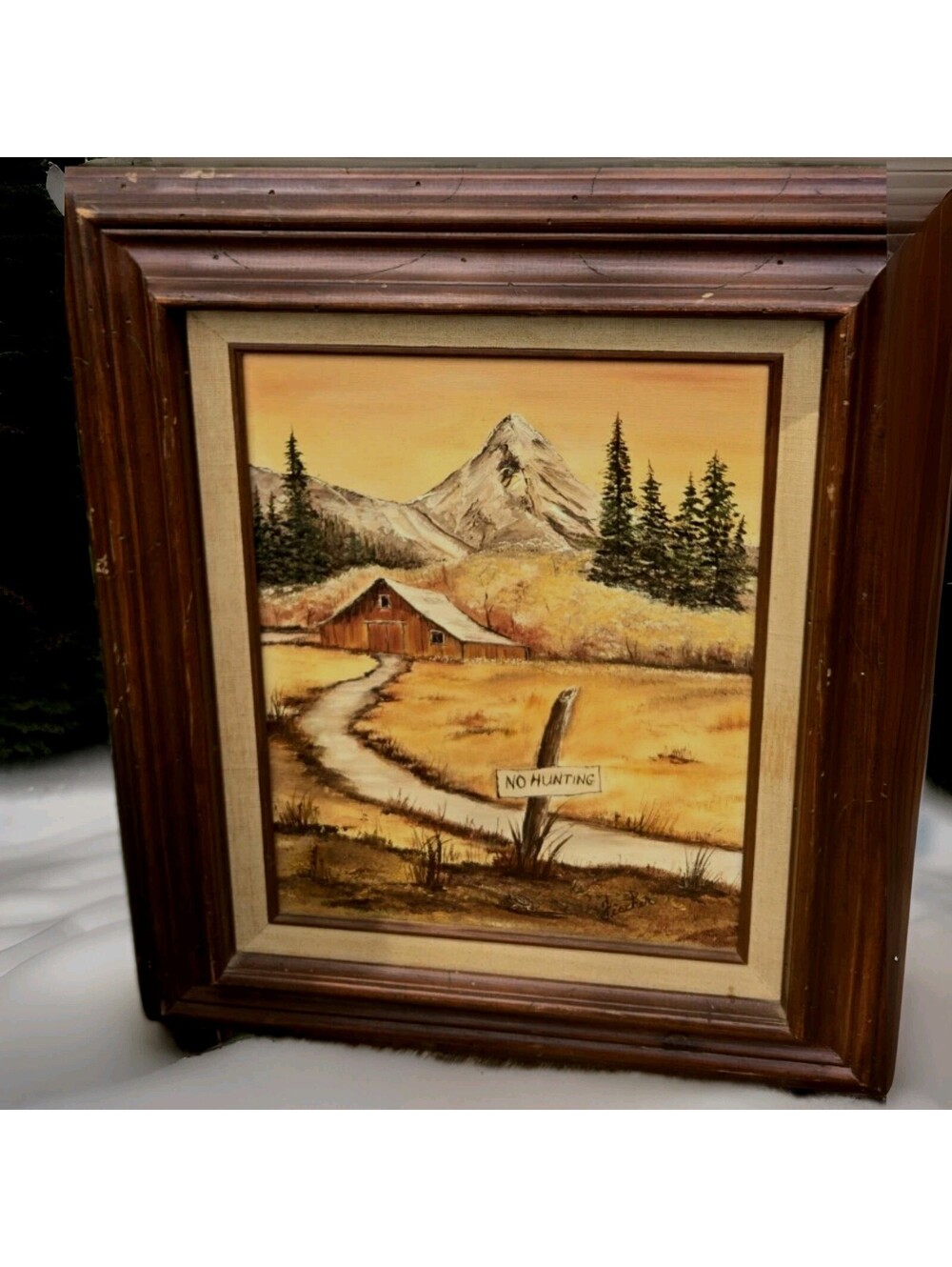 Vintage Fischer Landscape Cottage Painting On Canvas Wood Frame Art Is 16x13"